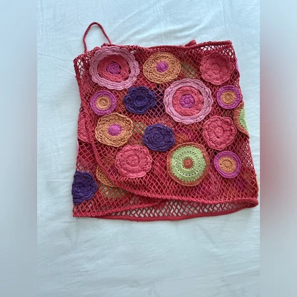 - NWT ZARA BLOG FAVE CROCHET knit ecru pink/red FLORAL mini SKIRT size M - Picture 14 of 16